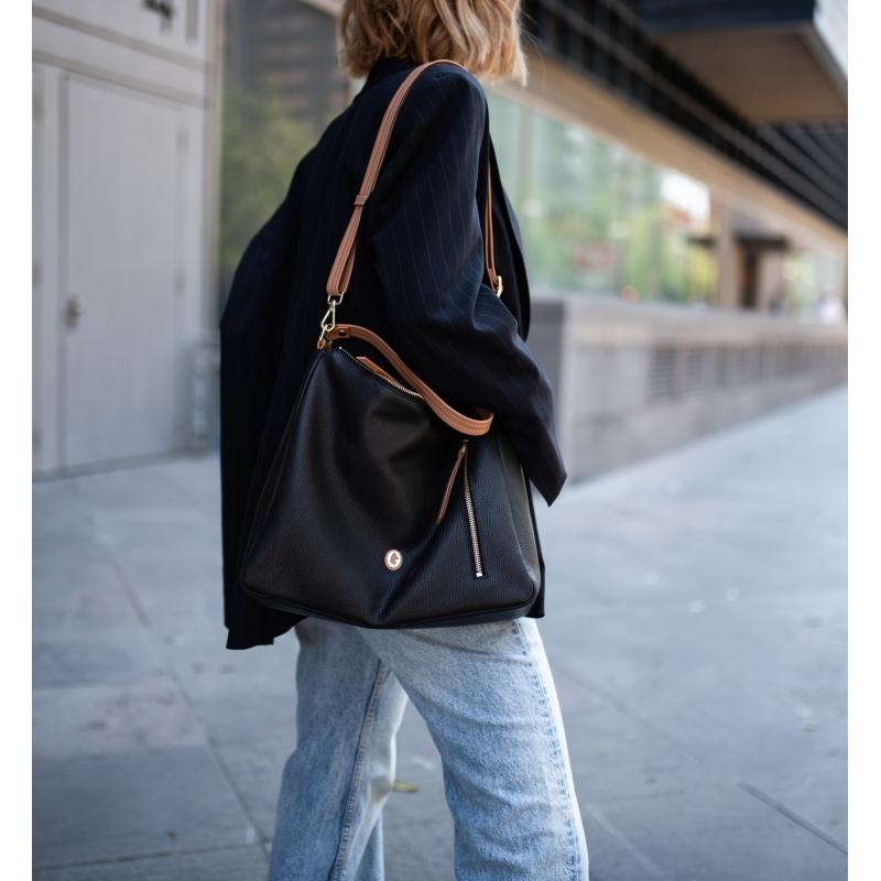 El potro Bolso Hobo grande de mujer en piel vacuno color negro- Oasis Descuento por venta flash