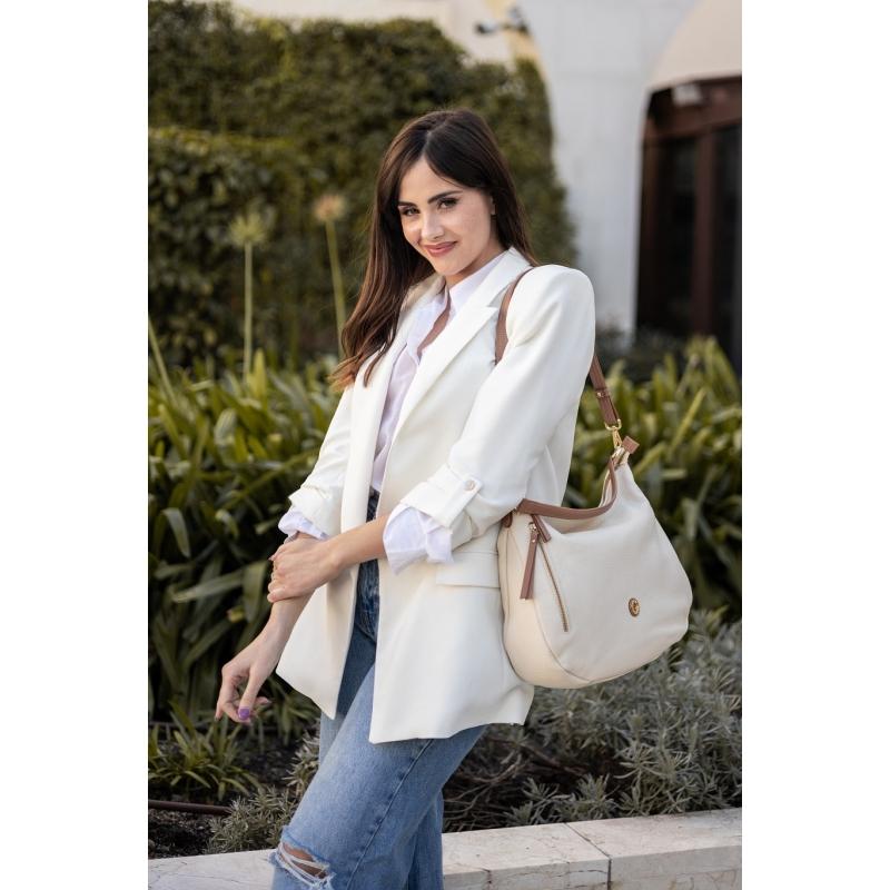 El potro Bolso Hobo de mujer en piel vacuno color ivory- Oasis Ofertas de temporada