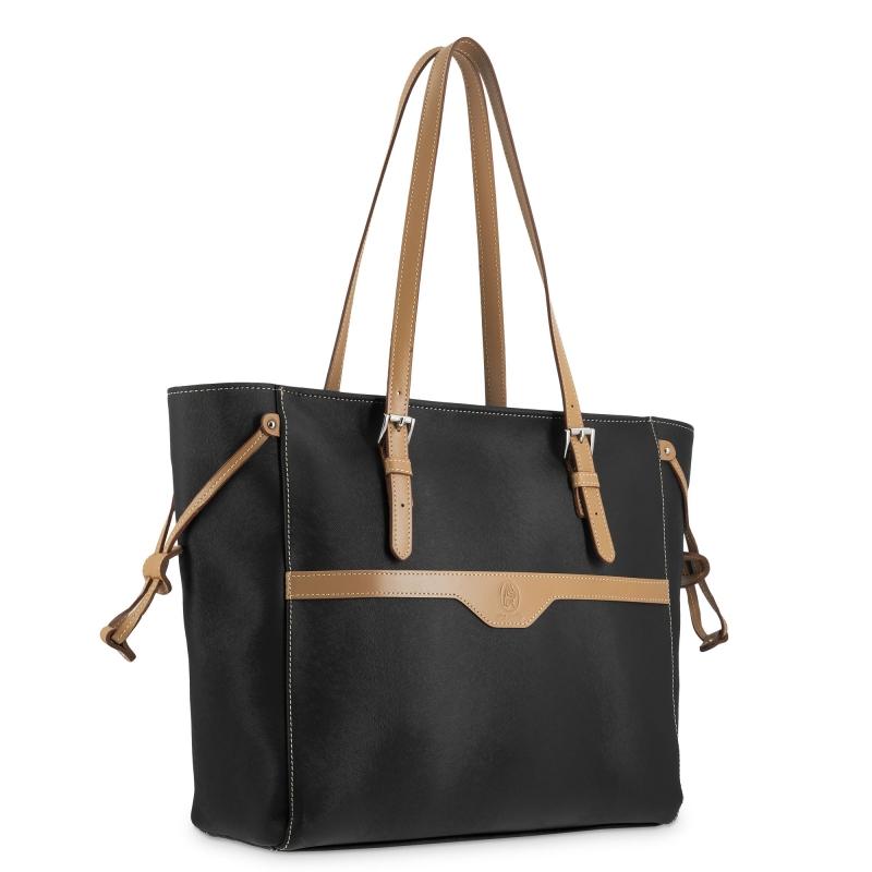 El potro Bolso Shopping mujer en lona y piel vacuno color negro - Base Tienda