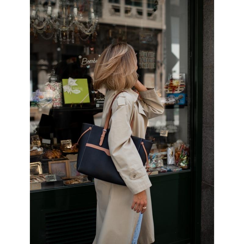 El potro Bolso Shopping mujer en lona y piel vacuno color negro - Base Tienda