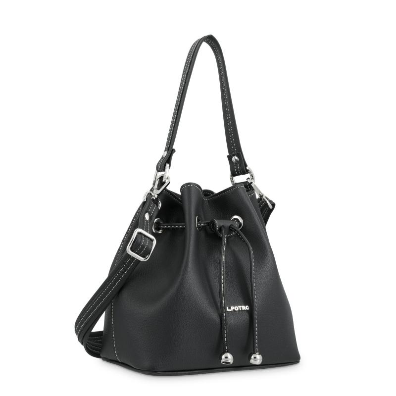 El potro Bolso Saco pequeño mujer en lona y piel vacuno color negro -Angula Precio de fábrica