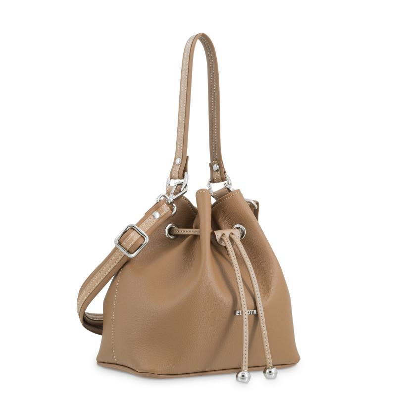 El potro Bolso Saco pequeño mujer en lona y piel vacuno color cuero -Angula Promoción por tiempo limitado