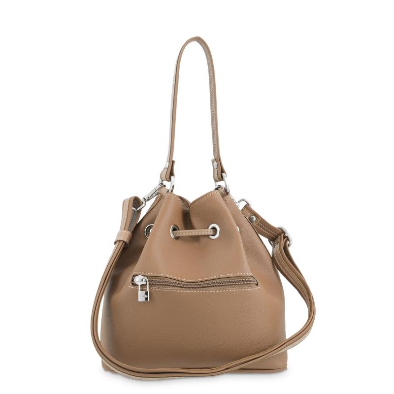 El potro Bolso Saco pequeño mujer en lona y piel vacuno color cuero -Angula Promoción por tiempo limitado
