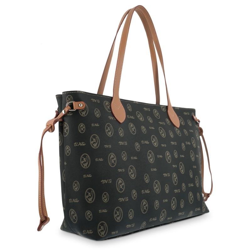 El potro Bolso Tote mujer en lona y piel vacuno color negro - Lona Último día