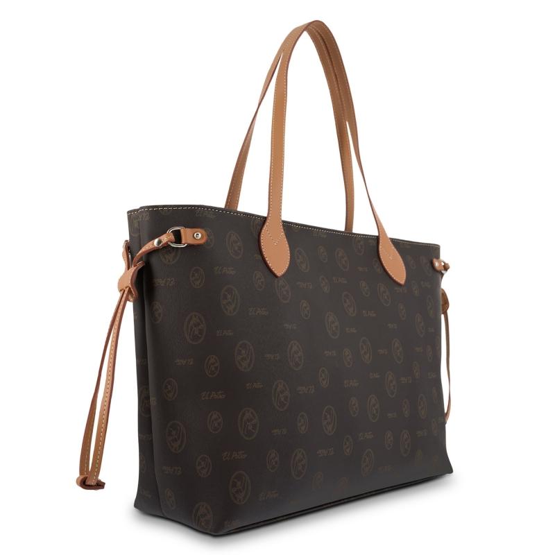 El potro Bolso Tote mujer en lona y piel vacuno color marrón - Lona Oferta exclusiva