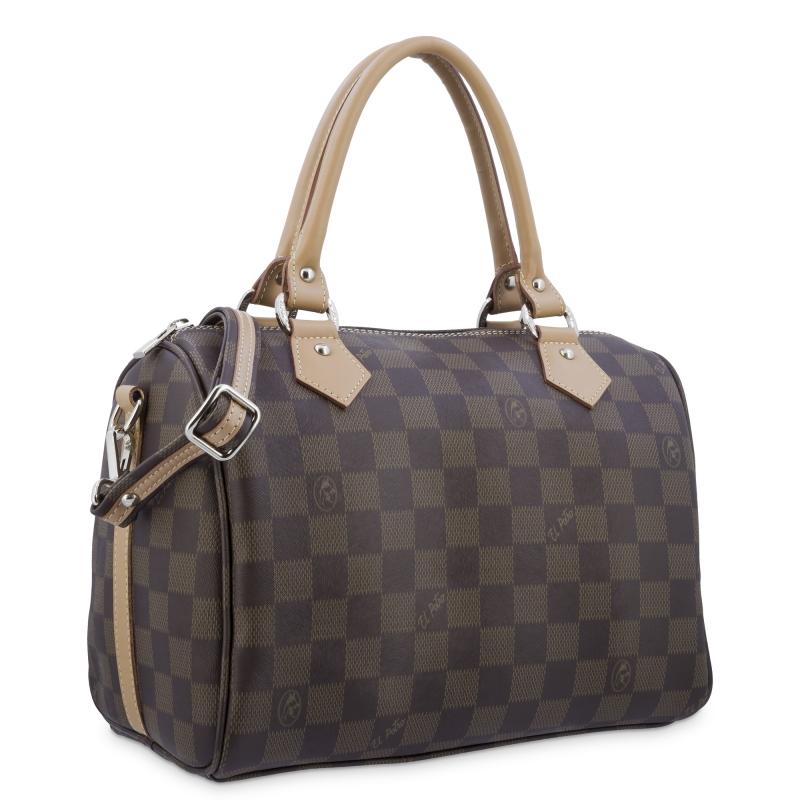 El potro Bolso Bowling con asa extensible en lona y piel vacuno color marrón - Chess Ofertas especiales