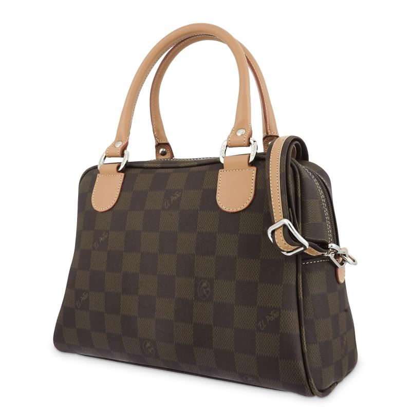 El potro Bolso Bowling mujer en lona y piel vacuno color marrón - Chess Grandes ahorros