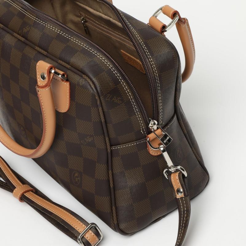 El potro Bolso Bowling mujer en lona y piel vacuno color marrón - Chess Grandes ahorros