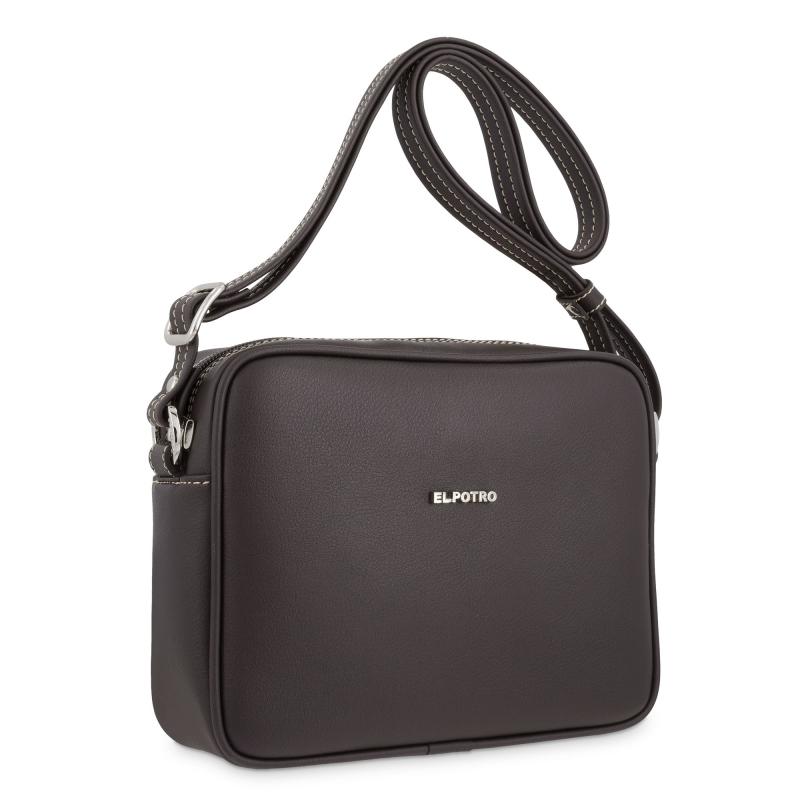 El potro Bolso bandolera pequeña mujer en lona color marrón-Angula Gran oferta