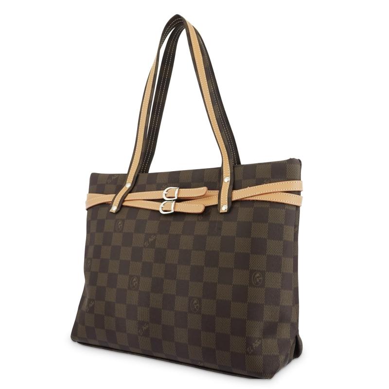El potro Bolso Tote mujer en lona y piel vacuno color marrón -Chess Oferta especial de fábrica
