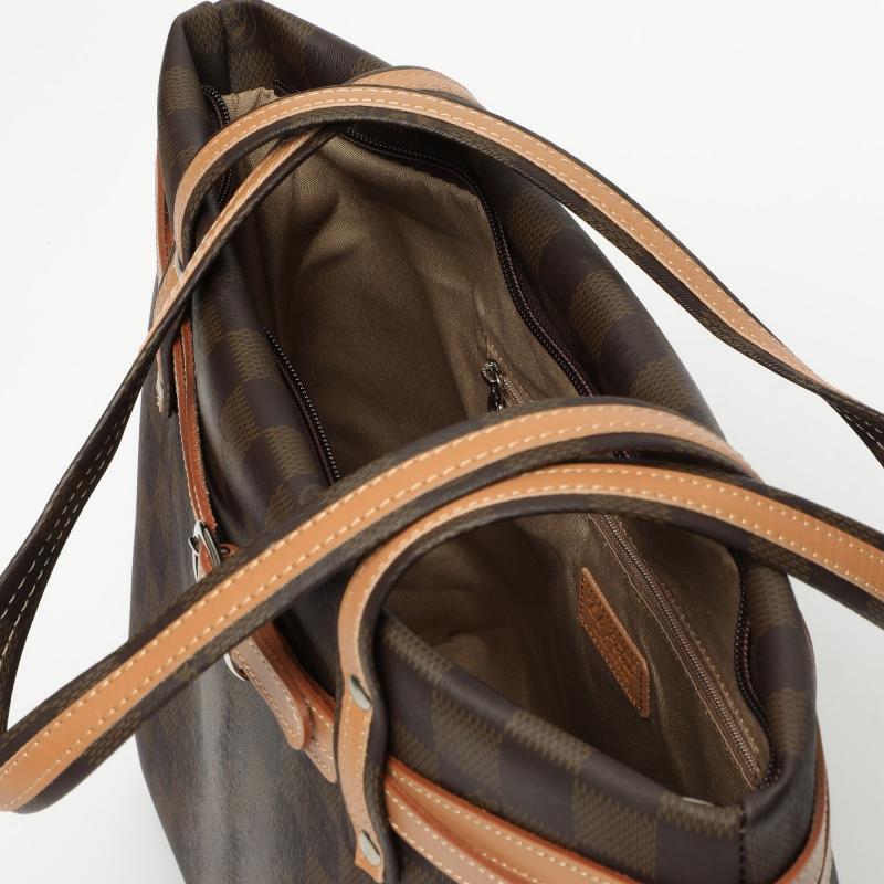 El potro Bolso Tote mujer en lona y piel vacuno color marrón -Chess Oferta especial de fábrica
