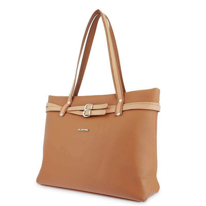 El potro Bolso Tote mujer en lona y piel vacuno color cuero-Angula Promoción trimestral