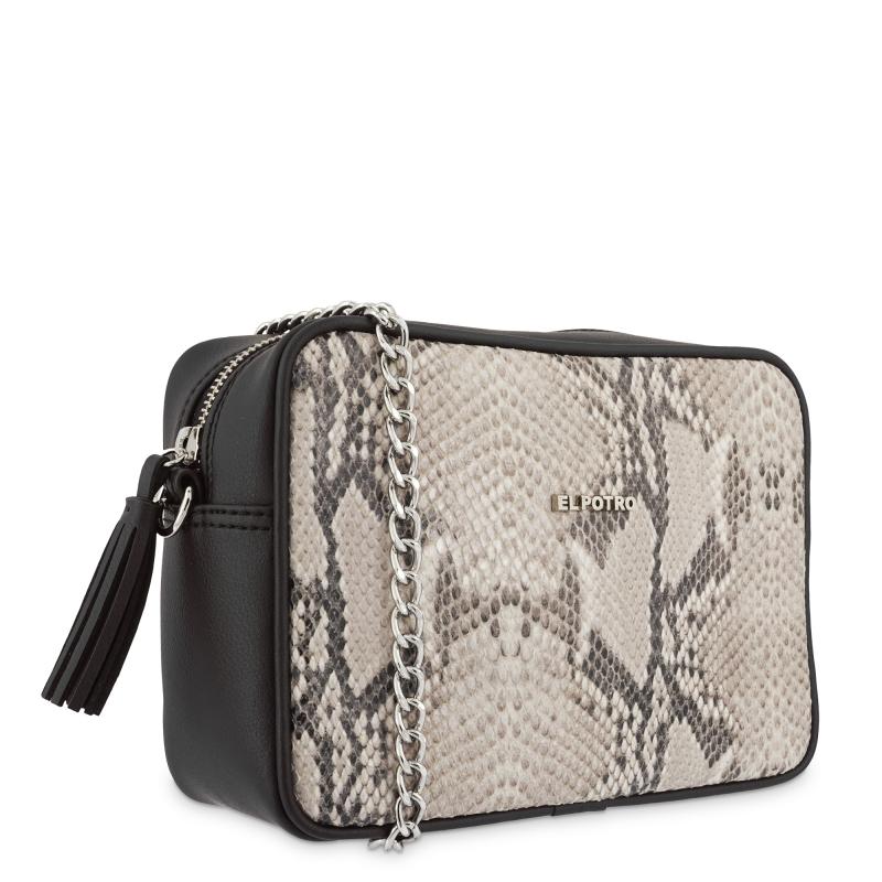 El potro Bolso Bandolera mujer en lona color negro - Serpiente Envío internacional gratuito