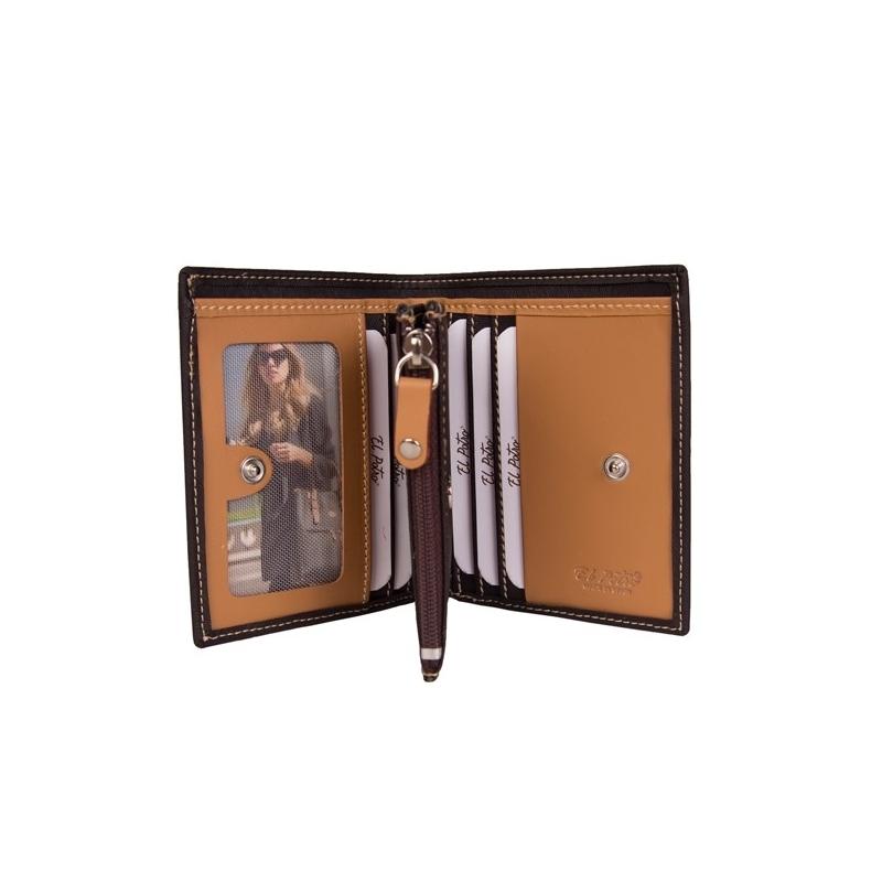 El potro Cartera Monedero mujer en lona y piel vacuno color marrón - Base Devoluciones gratuitas