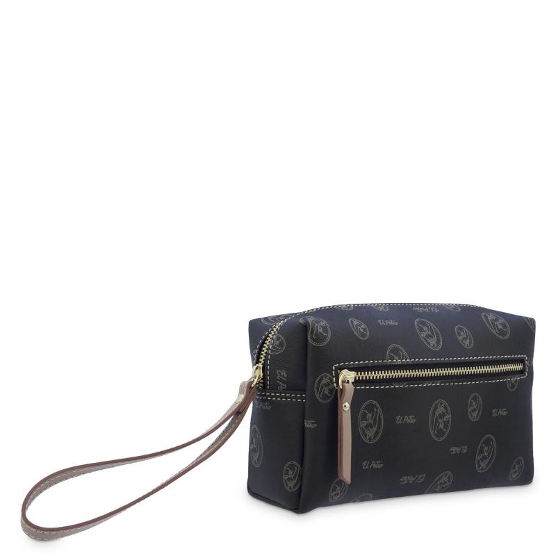 El potro Bolsa monedero grande mujer en lona y piel vacuno color negro - Vintage Rebajas de fábrica