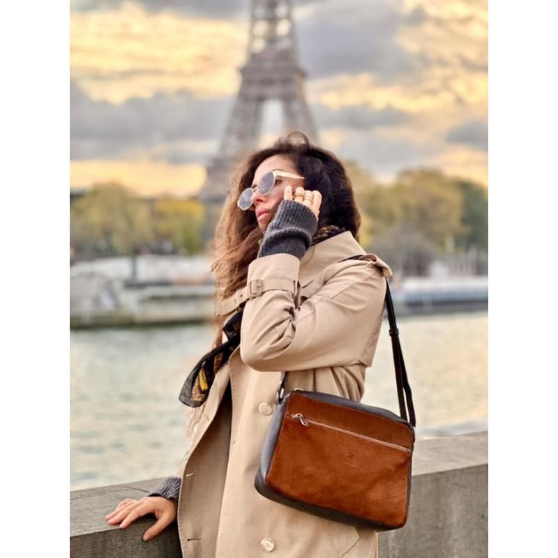 El potro Bolso Bandolera mujer en piel vacuno color castaño/ marrón -Natural Promoción trimestral