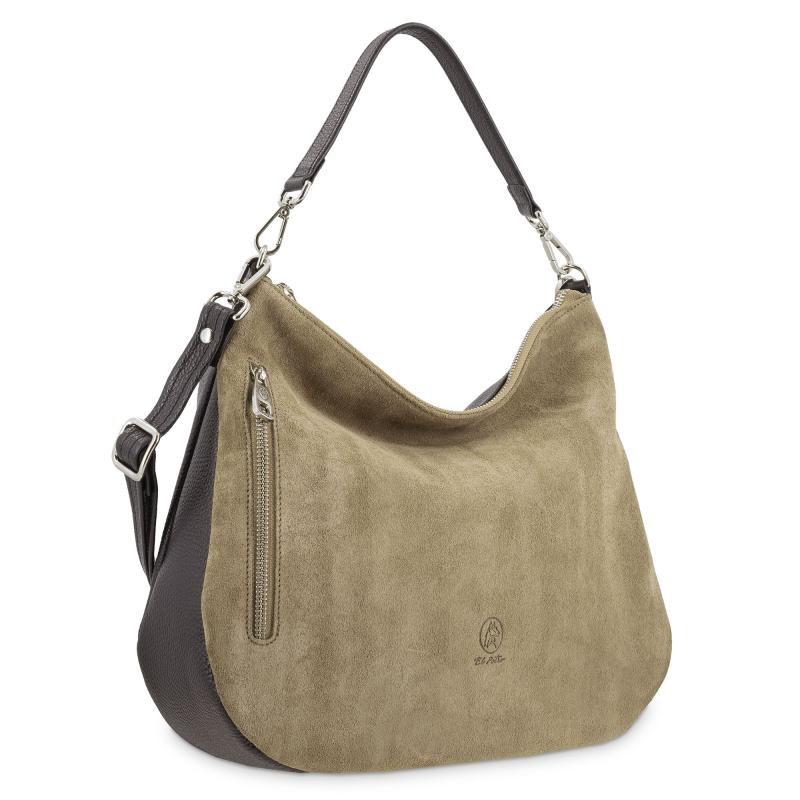 El potro Bolso Hobo mujer en piel vacuno color topo/negro-Natural Solo queda un día