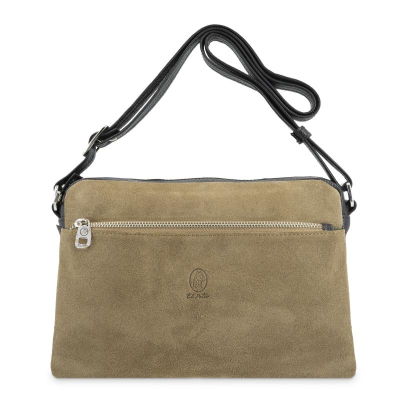 El potro Bolso Bandolera mujer en piel vacuno color topo/negro -Natural