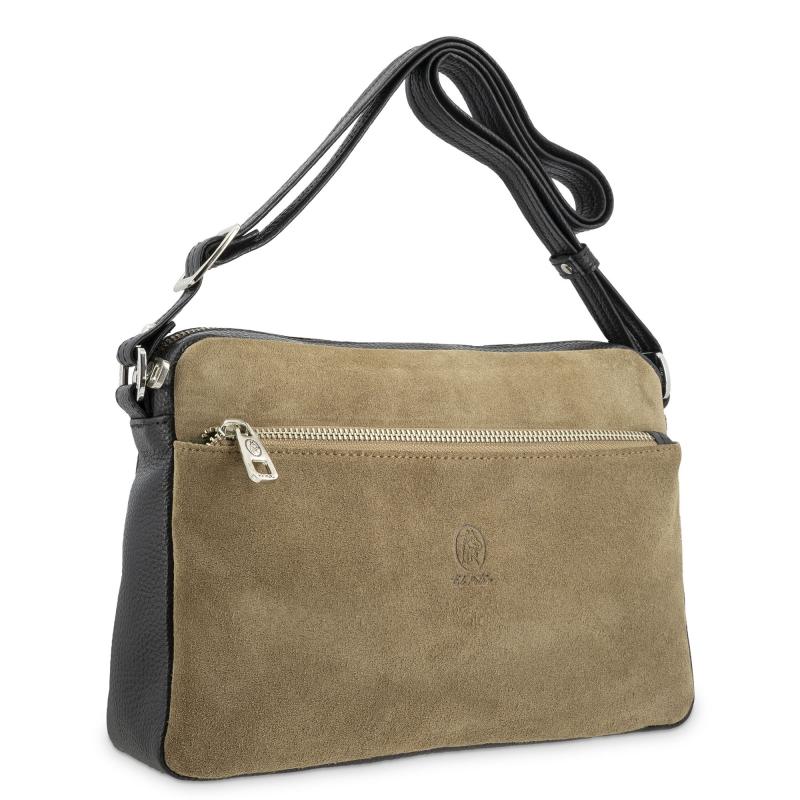 El potro Bolso Bandolera mujer en piel vacuno color topo/negro -Natural Superdescuento
