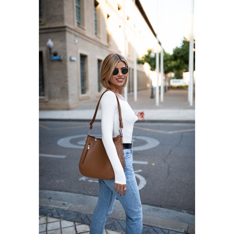 El potro Bolso Hobo mujer en piel vacuno color cuero - Floater Precios de Black Friday