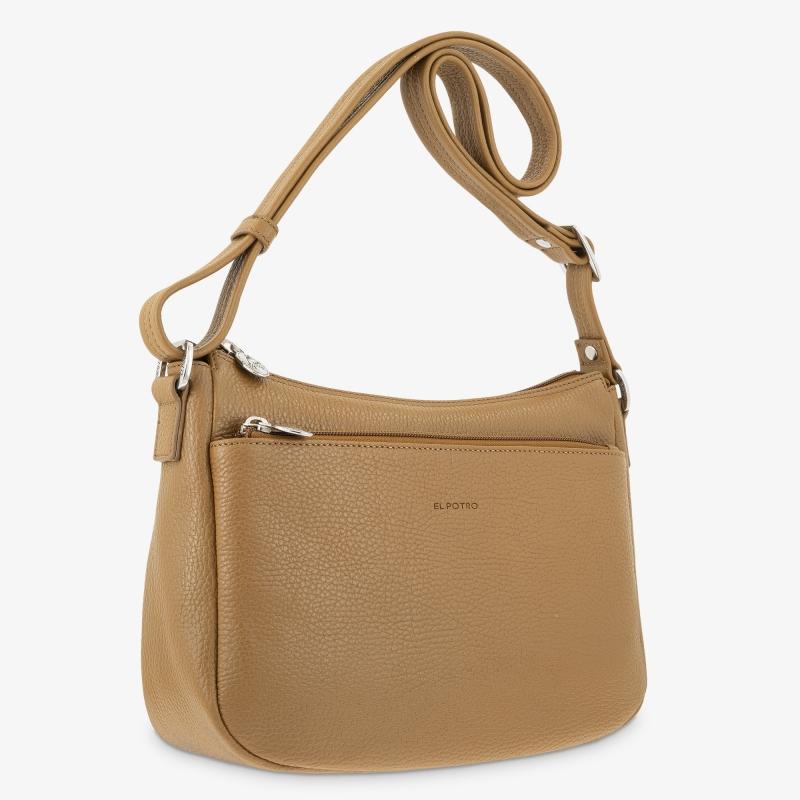 El potro Bolso góndola bandolera de 3 cremalleras mujer en piel vacuno color cuero- Floater En oferta