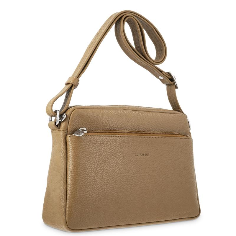 El potro Bolso bandolera grande 3 cremalleras mujer en piel vacuno color cuero - Floater Libre de impuestos