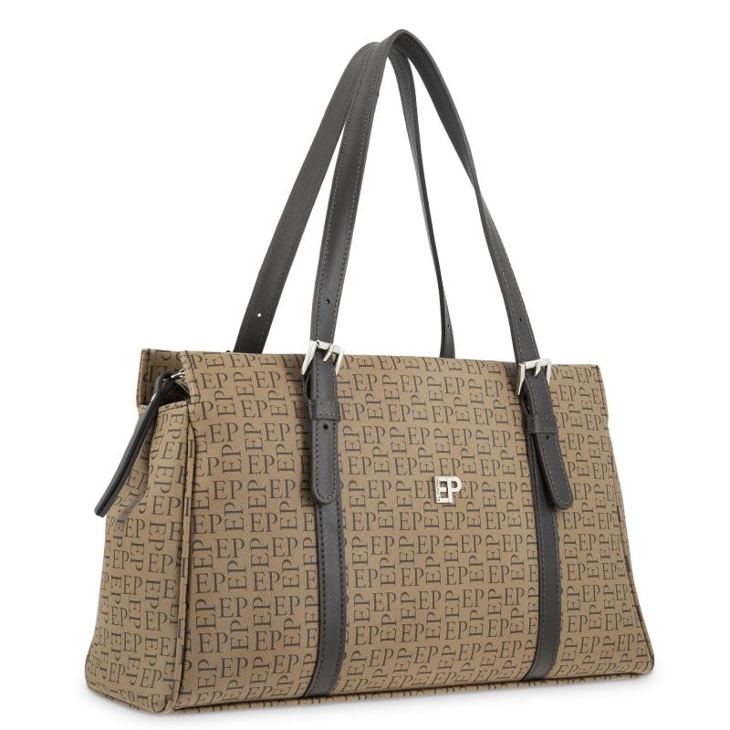 El potro Bolso Bowling mujer en lona y piel vacuno color moca-Insignia Liquidación