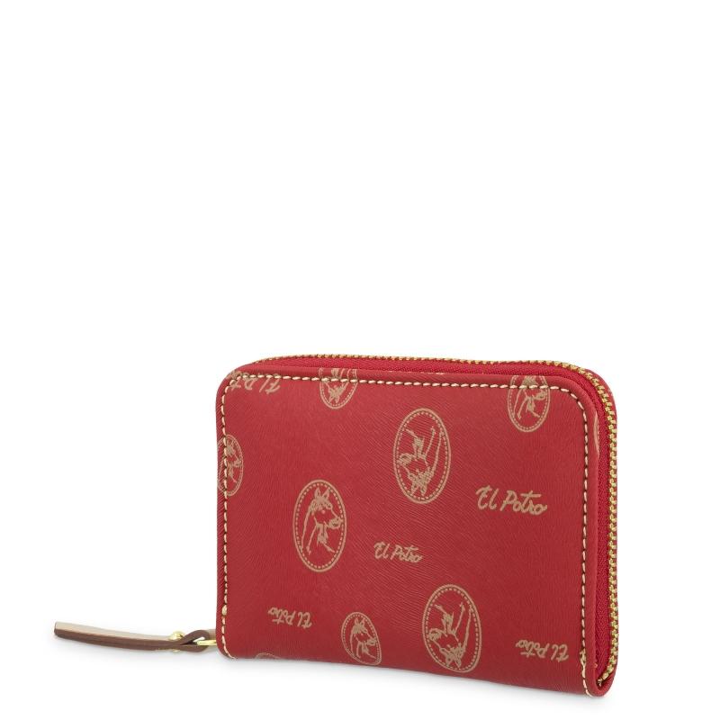 El potro Monedero mujer en lona y piel vacuno color rojo- Vintage Último día