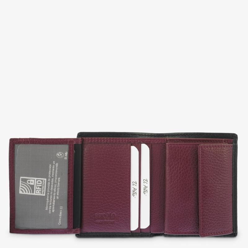 El potro Cartera Billetera con Monedero Interior hombre en piel vacuno color negro/burdeos Tribeca-El Potro Oferta especial de fábrica