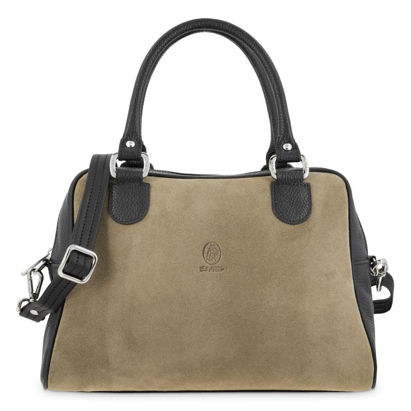 El potro Bolso Bowling mujer en piel vacuno color topo/negro - Natural