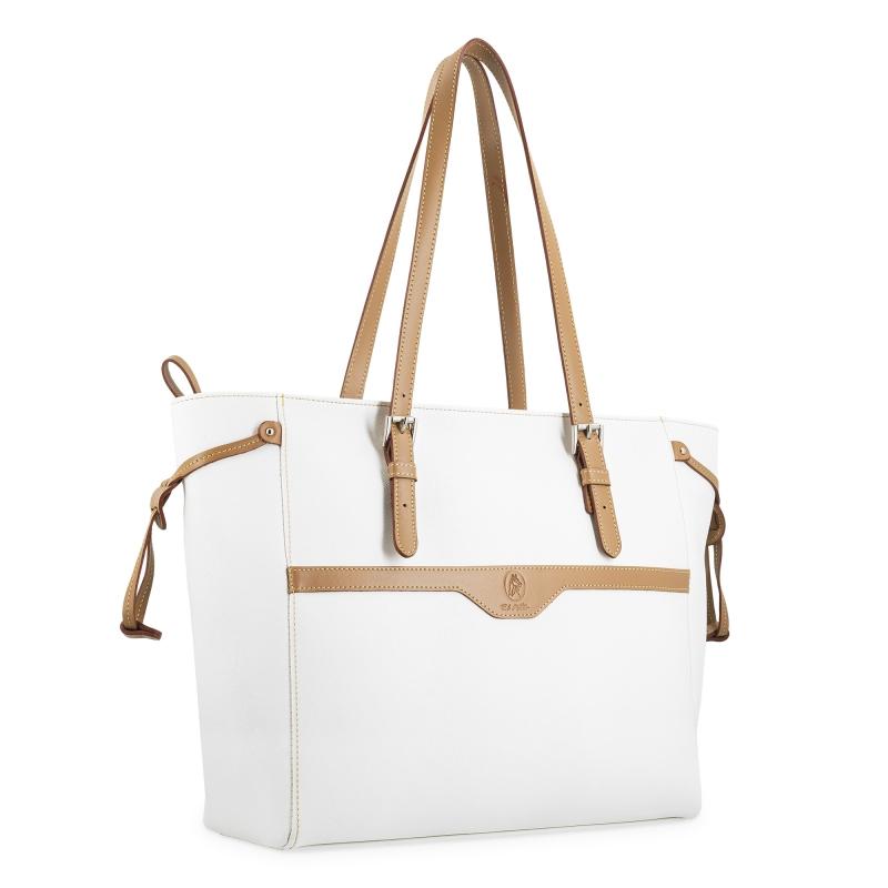 El potro Bolso Shopping mujer en lona y piel vacuno color blanco- Base Precios de Black Friday