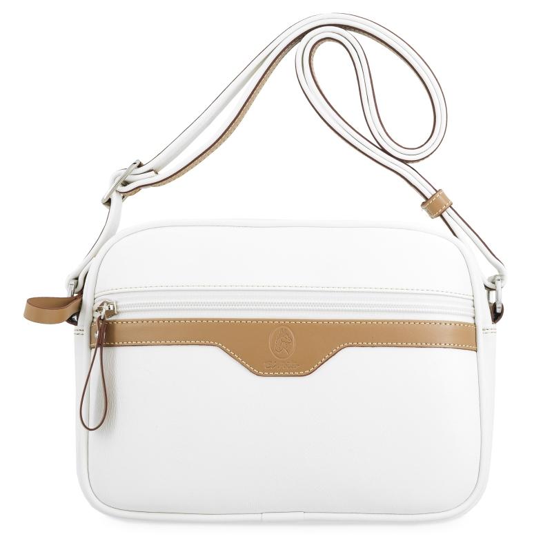 El potro Bolso bandolera cremalleras mujer en lona y piel vacuno color blanco - Base