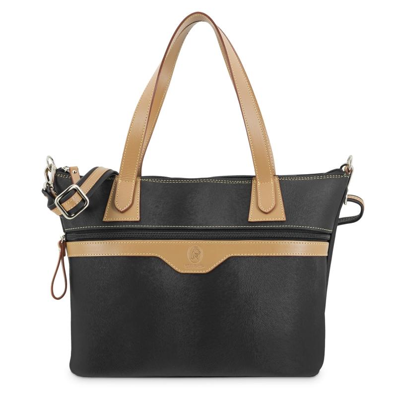 El potro Bolso cesta mediano de mujer en lona y piel vacuno color negro - Base Descuentos del mes