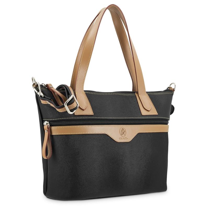 El potro Bolso cesta mediano de mujer en lona y piel vacuno color negro - Base Descuentos del mes