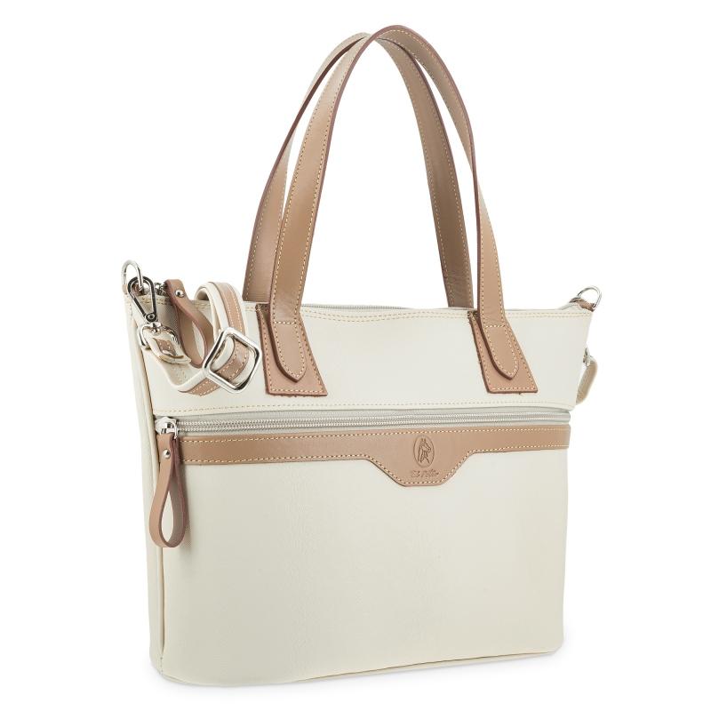 El potro Bolso cesta mediano de mujer en lona y piel vacuno color beige - Base Oferta exclusiva