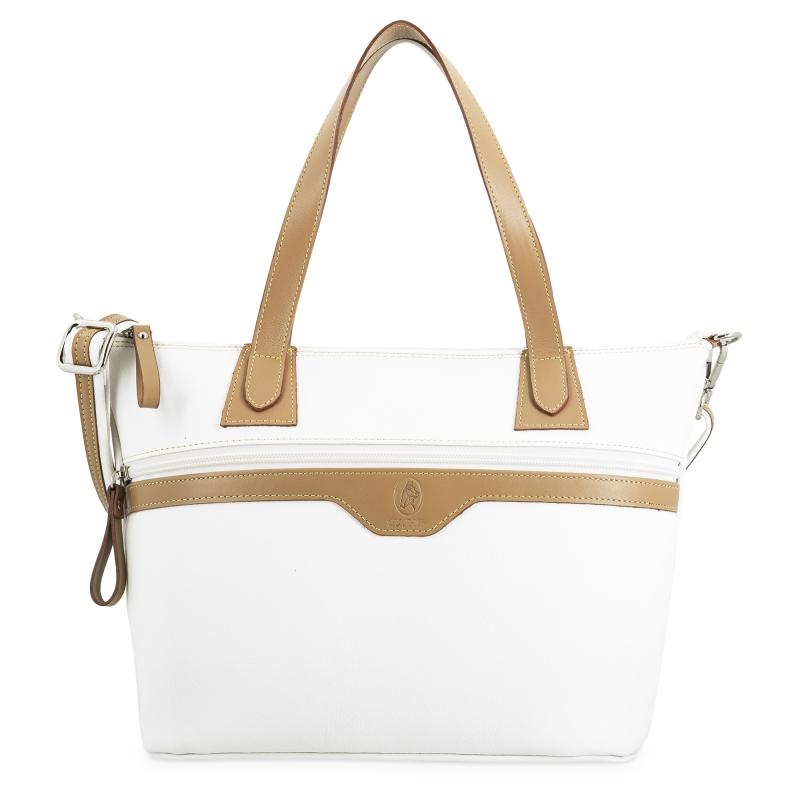 El potro Bolso cesta mediano de mujer en lona y piel vacuno color blanco- Base Última moda