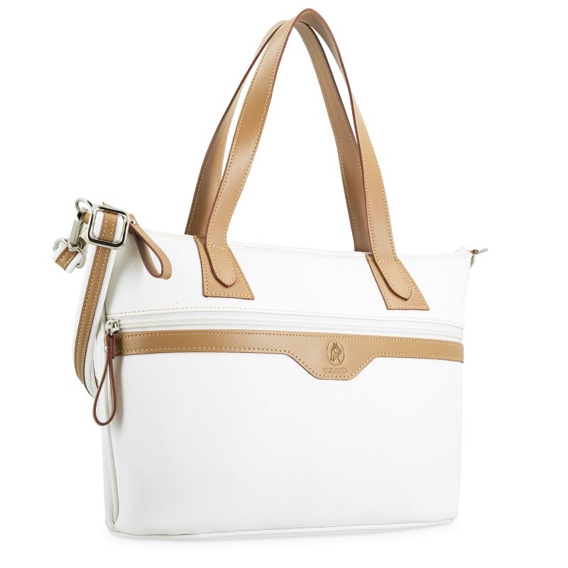 El potro Bolso cesta mediano de mujer en lona y piel vacuno color blanco- Base Última moda