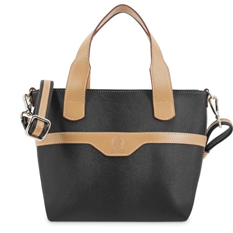 El potro Bolso cesta pequeño de mujer en lona y piel vacuno color negro - Base Descuento por venta flash