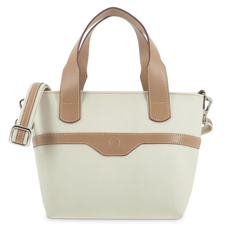 El potro Bolso cesta pequeño de mujer en lona y piel vacuno color beige - Base Ofertas de temporada