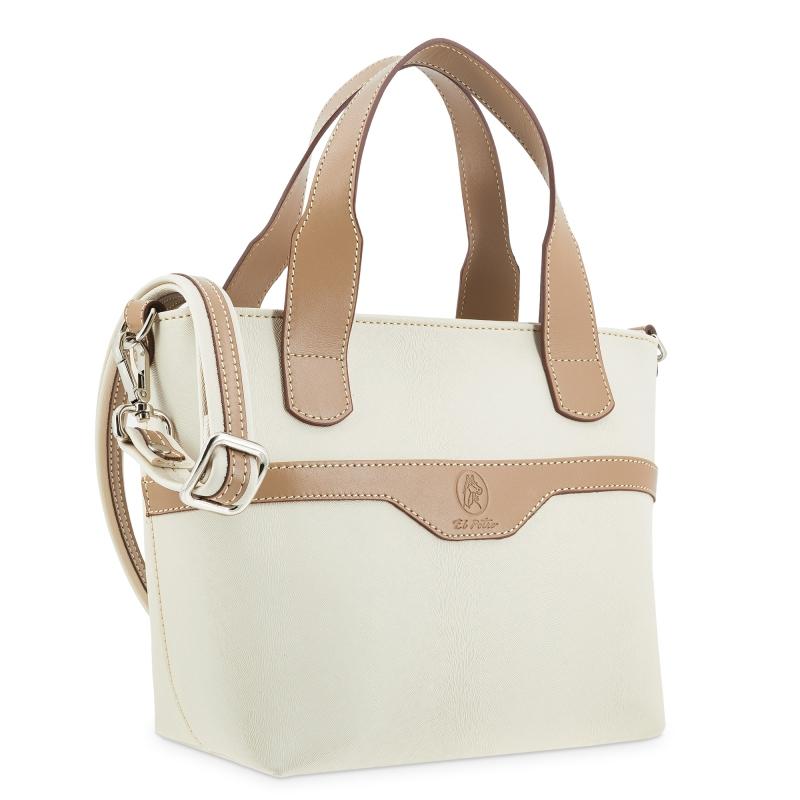 El potro Bolso cesta pequeño de mujer en lona y piel vacuno color beige - Base Ofertas de temporada
