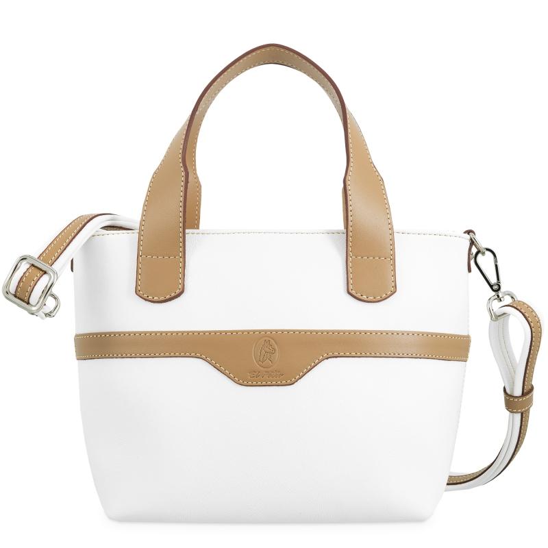 El potro Bolso cesta pequeño de mujer en lona y piel vacuno color blanco - Base