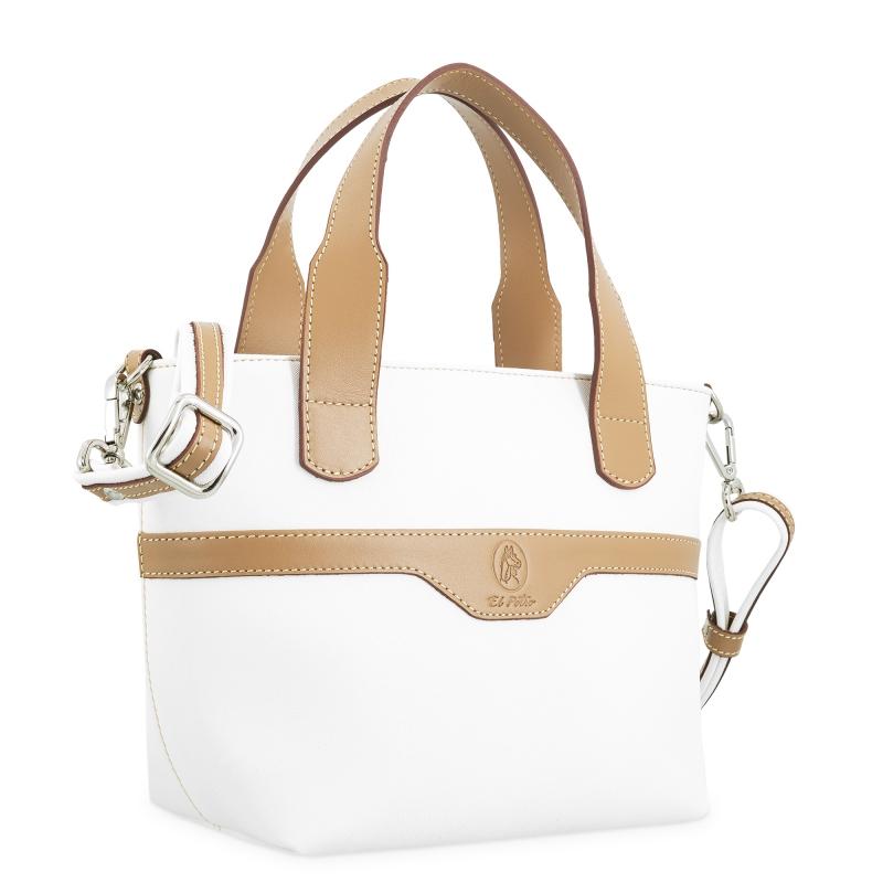 El potro Bolso cesta pequeño de mujer en lona y piel vacuno color blanco - Base Ofertas especiales