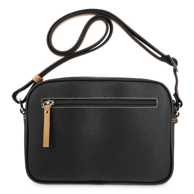 El potro Bolso bandolera cremalleras mujer en lona y piel vacuno color negro - Base Outlet