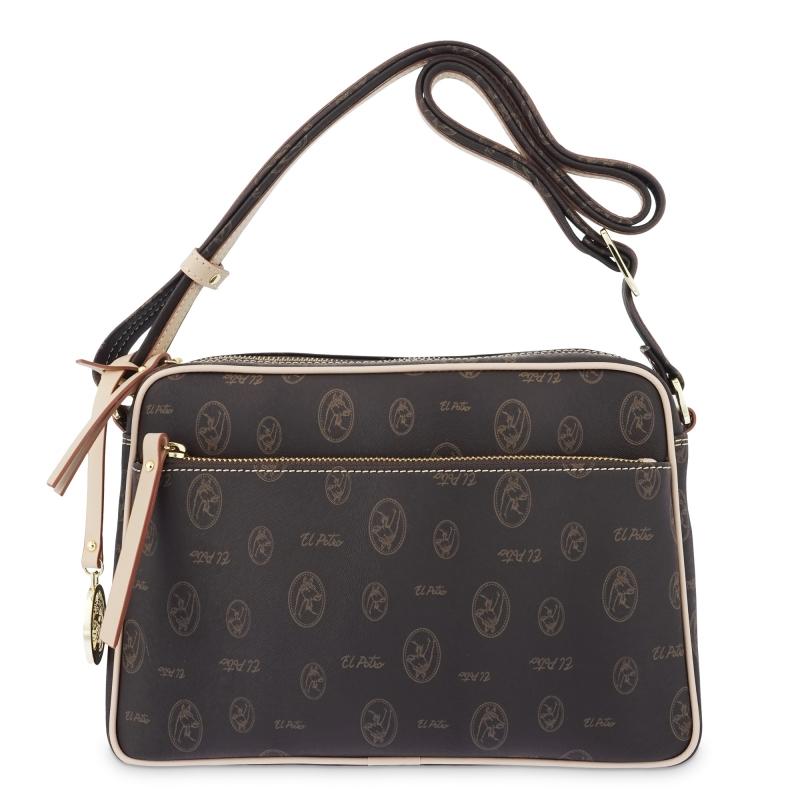 El potro Bolso Bandolera mujer en lona y piel vacuno color marrón - Vintage Venta caliente