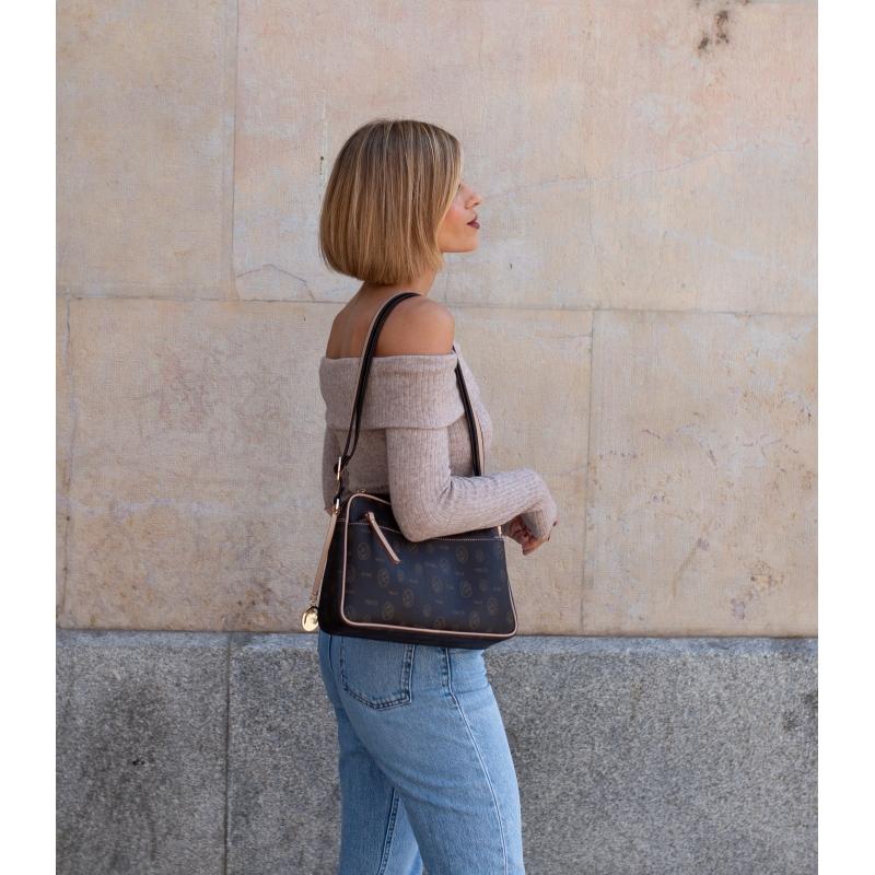 El potro Bolso Bandolera mujer en lona y piel vacuno color marrón - Vintage Venta caliente