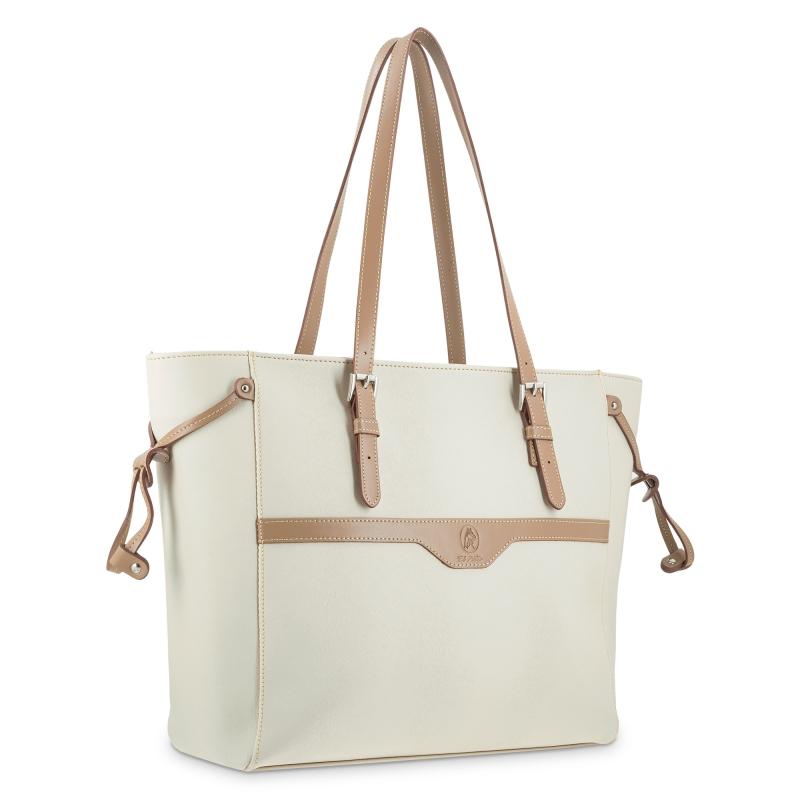 El potro Bolso Shopping mujer en lona y piel vacuno color beige - Base Promoción por tiempo limitado