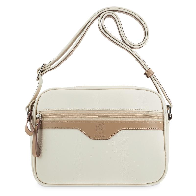 El potro Bolso bandolera cremalleras mujer en lona y piel vacuno color beige - Base Solo hoy