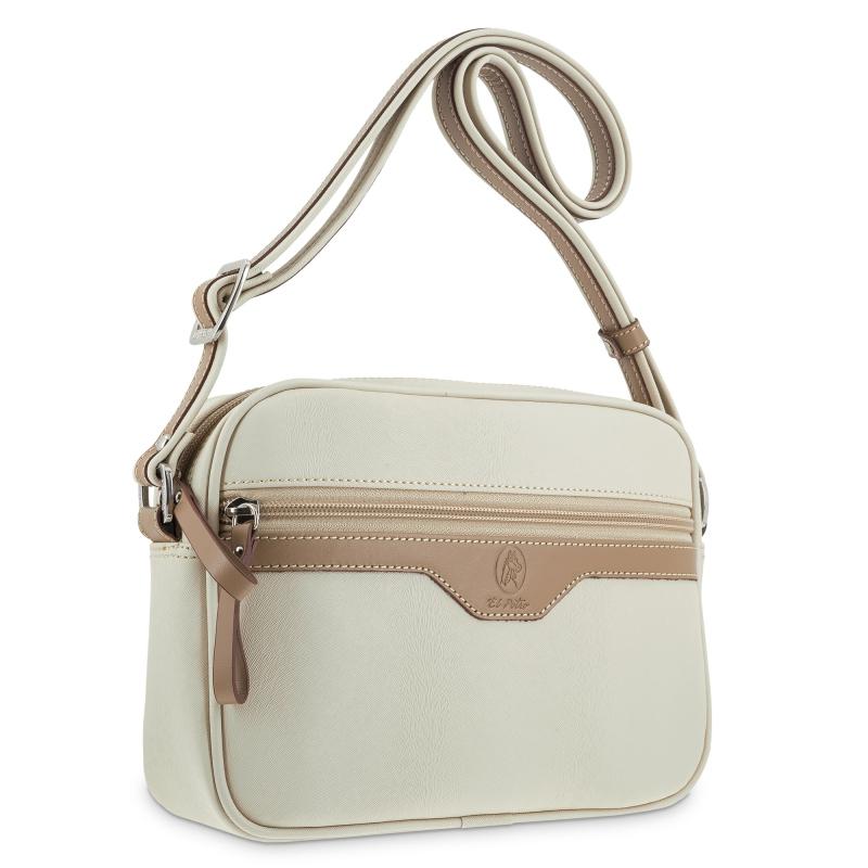 El potro Bolso bandolera cremalleras mujer en lona y piel vacuno color beige - Base Solo hoy