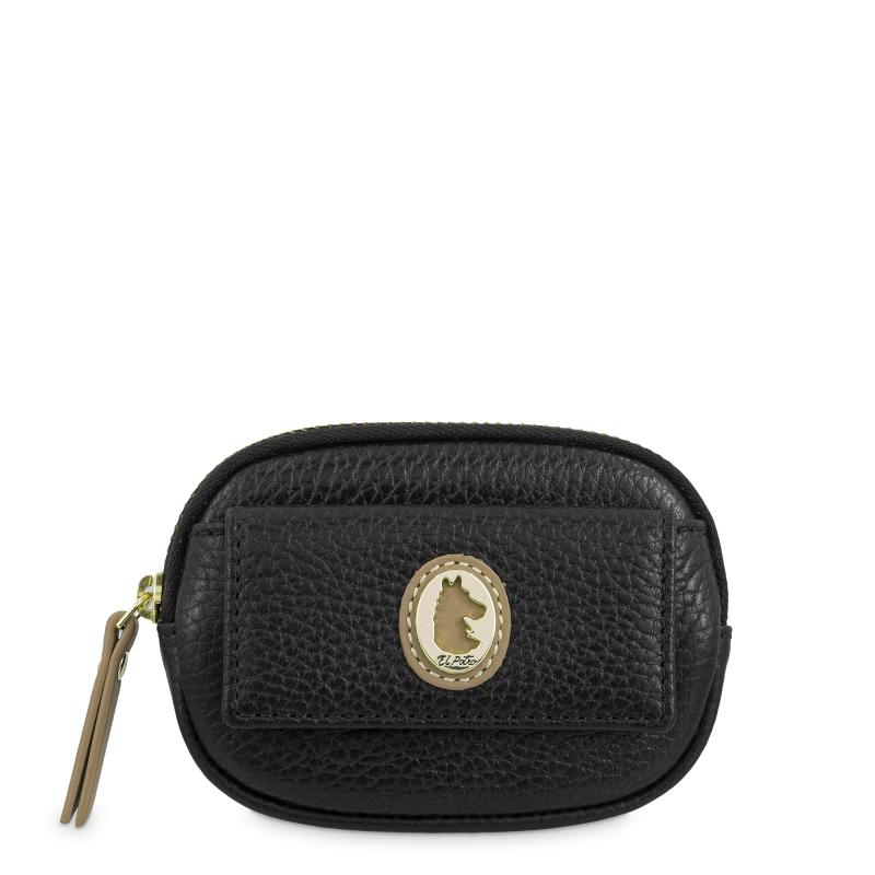 El potro Monedero con solapa mujer en piel vacuno color negro -Oasis