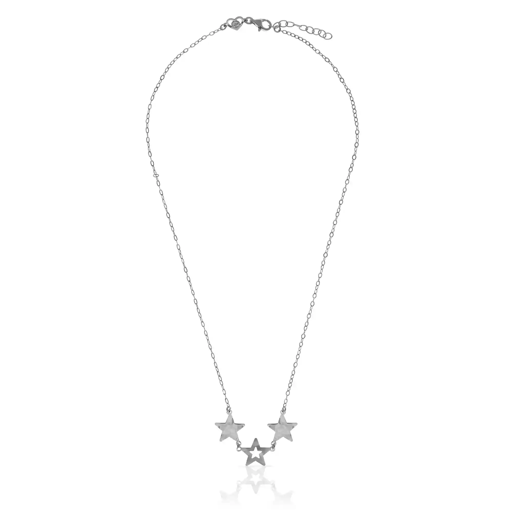 Firenze artegiani FIRENZE SILVER. AquaStel Collar Plata de Ley 925. Estrella contorneada y dos estrellas laminadas.Motivo forma de corazón junto al cierre. Plata Rodiada Libre de impuestos